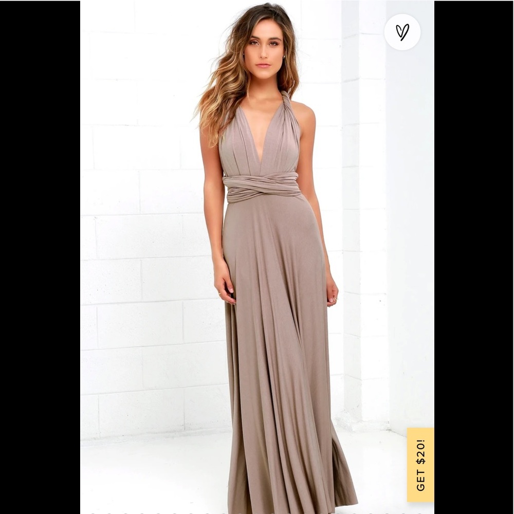 Lulu’s Tricks of the Trade Taupe Maxi Dress